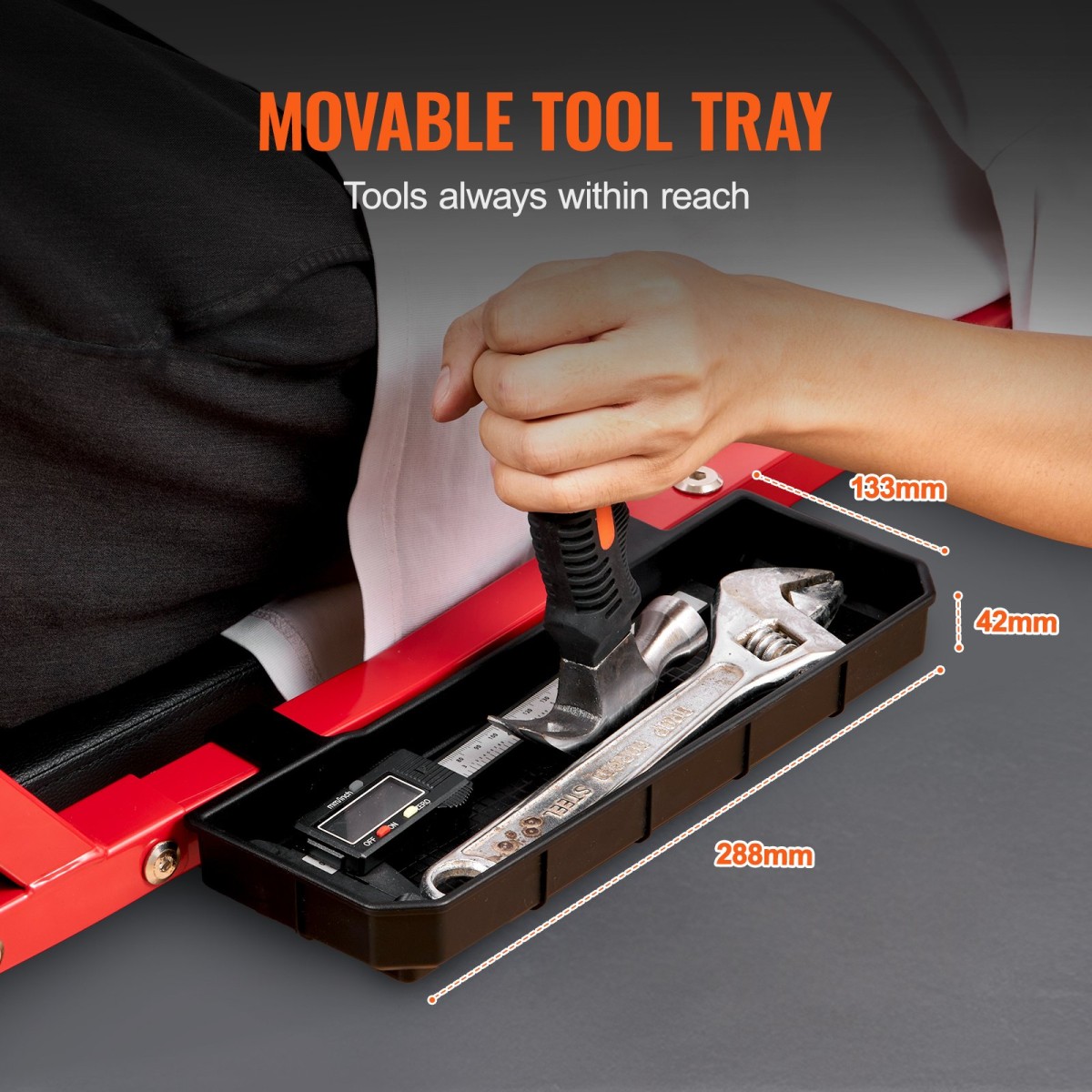 VEVOR Mechanic Garage Creeper, 1118 mm, χωρητικότητας 136,1 kg Automotive Rolling Creeper με 6 ρυθμιζόμενους τροχούς, ρυθμιζόμενο δίσκο εργαλείου προσκέφαλου, βαρέως τύπου ατσάλινο πλαίσιο για γκαράζ, επισκευαστήρια και DIY