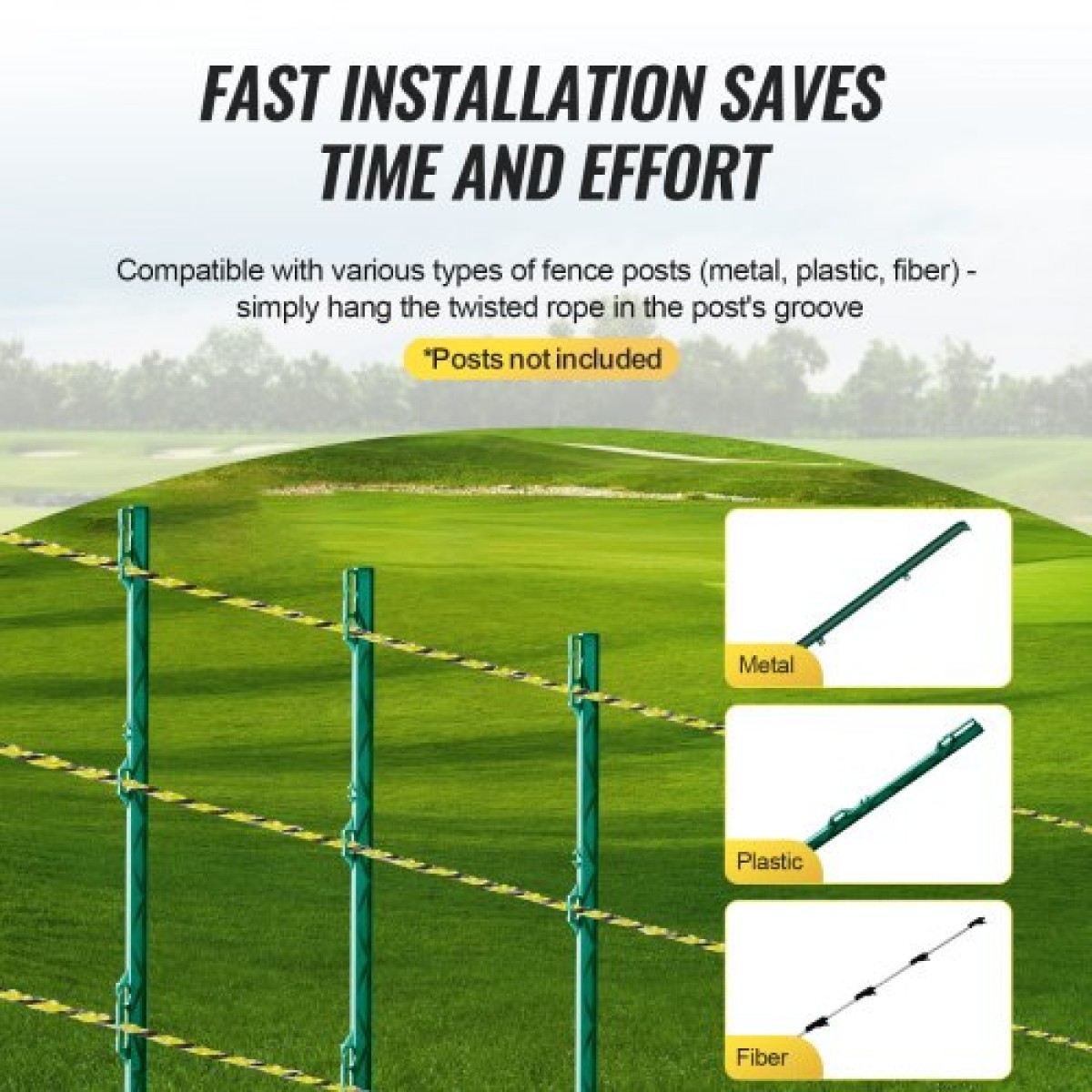 VEVOR Electric Fence Wire, 3366Ft 1026M Portable Polywire, 1/8" Diameter 6 Inox Strands for Αξιόπιστη αγωγιμότητα και UV, Αντοχή στη σκουριά, Σχοινί περίφραξης για άλογα, βοοειδή, ζώα