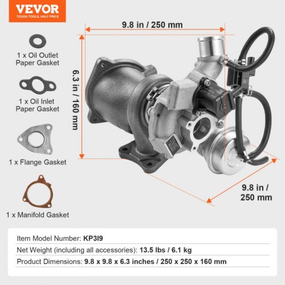 VEVOR Turbo Turbo Charger Ford Escape 2013-2016 with Gasket Kit, Turbo Charger Replacement for Fusion 2013-2014 Fiesta Transit Car Engines, Συμβατό με 54399700144 CJ5G6K682DA Vahaha