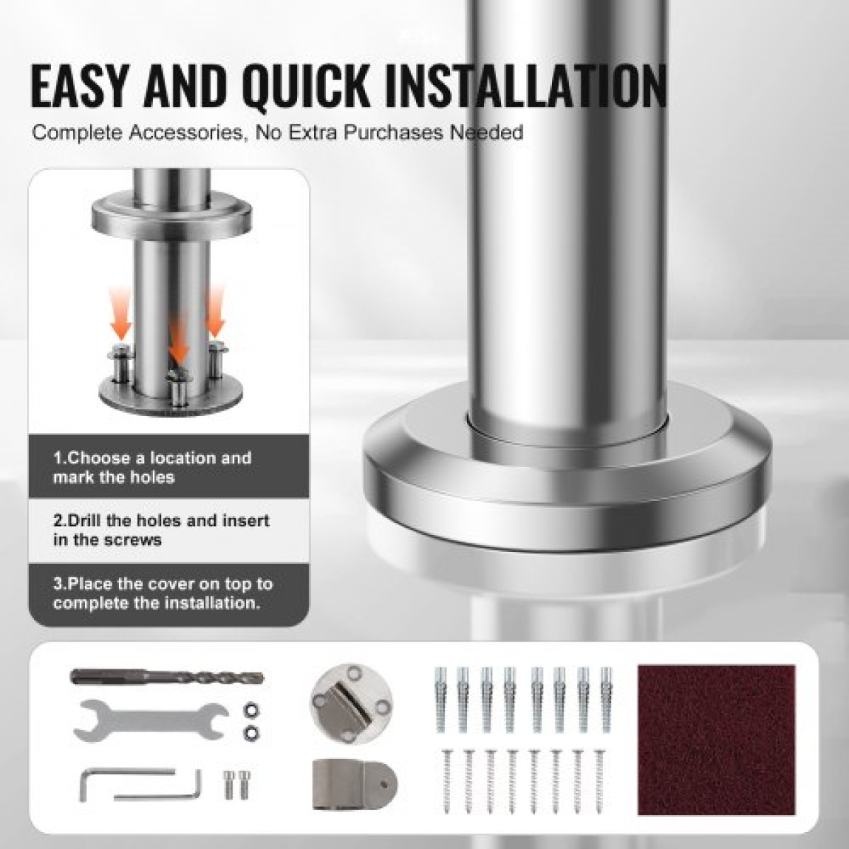 Κιγκλιδώματα VEVOR για σκαλοπάτια εξωτερικού χώρου, 47,3 ιντσών / 120 cm κιτ κιγκλίδωμα καταστρώματος Τοποθετημένο στον τοίχο, κιγκλιδώματα για εξωτερικά σκαλοπάτια με κιτ εγκατάστασης, χειρολαβές για ηλικιωμένους, κιγκλίδωμα βεράντας & κιτ ράγας κατα
