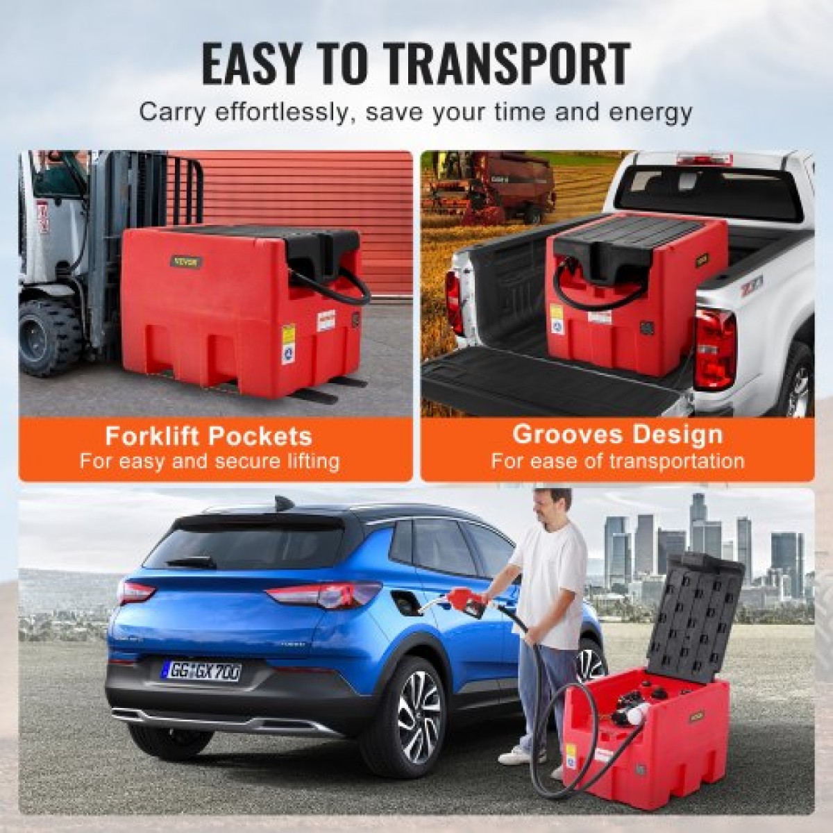 VEVOR Φορητό ρεζερβουάρ ντίζελ & βενζίνης 181,7 L δοχείο καυσίμου με αντλία μεταφοράς 12 V