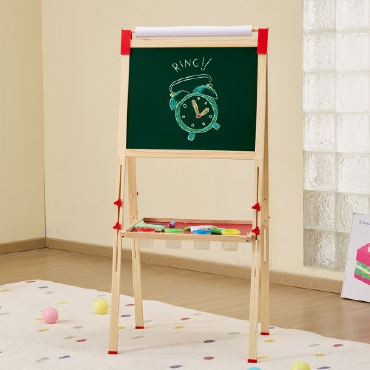 VEVOR Art Easel για Παιδιά, Ξύλινο Παιδικό Καλλιτεχνικό Καβαλέτο 3 σε 1 Διπλής Όψης με Μαγνητικό Πίνακα, Μαυροπίνακα & Χάρτινο Ρολό, Ρυθμιζόμενη όρθια σανίδα σχεδίασης με αξεσουάρ ζωγραφικής για αγόρια και κορίτσια