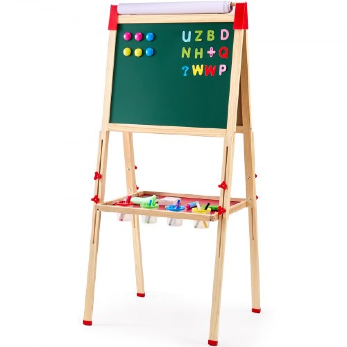 VEVOR Art Easel για Παιδιά, Ξύλινο Παιδικό Καλλιτεχνικό Καβαλέτο 3 σε 1 Διπλής Όψης με Μαγνητικό Πίνακα, Μαυροπίνακα & Χάρτινο Ρολό, Ρυθμιζόμενη όρθια σανίδα σχεδίασης με αξεσουάρ ζωγραφικής για αγόρια και κορίτσια