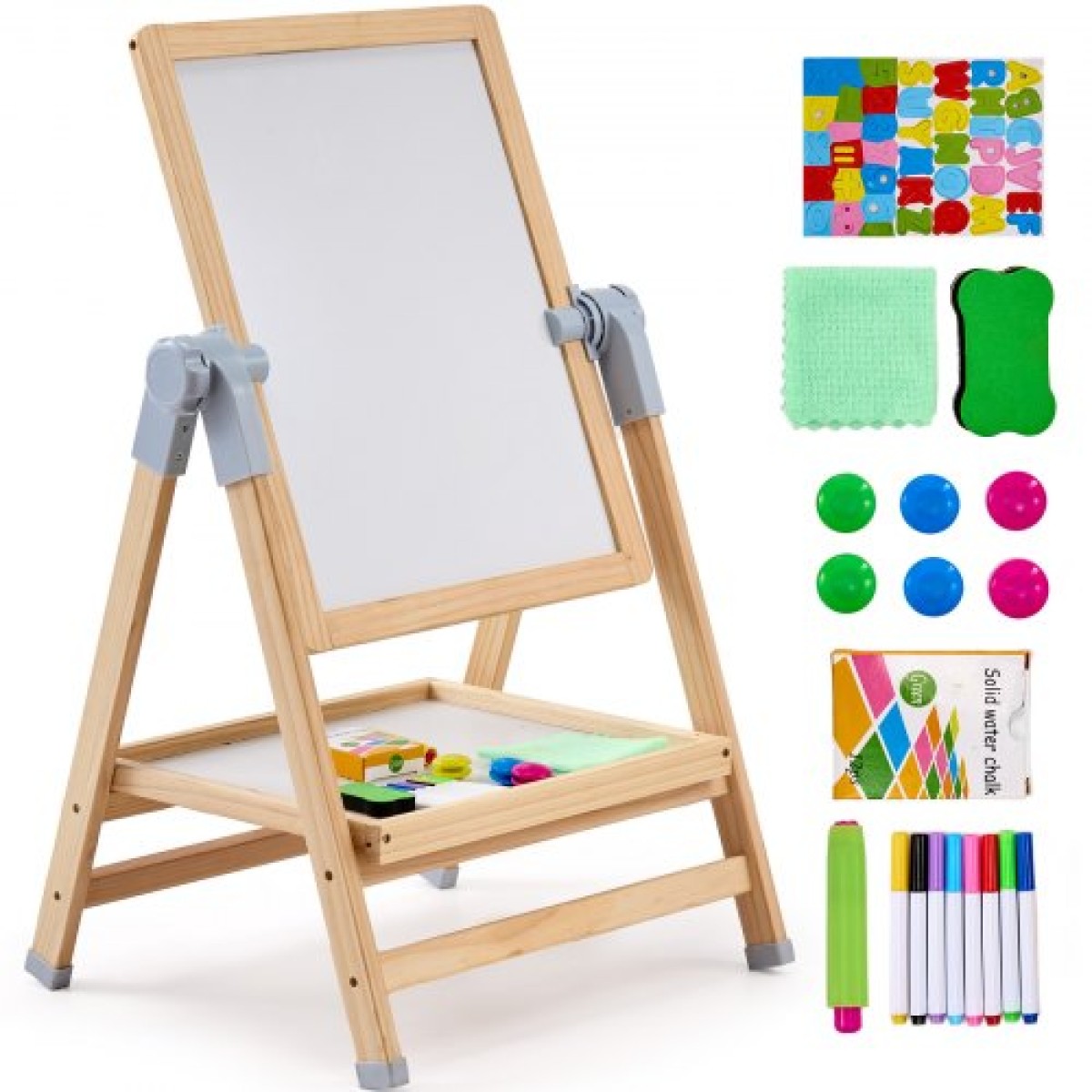 VEVOR Art Easel για Παιδιά, Ξύλινο Παιδικό Καλλιτεχνικό Καβαλέτο διπλής όψεως με μαγνητικό πίνακα & μαυροπίνακα, ρυθμιζόμενο όρθιο περιστρεφόμενο πτυσσόμενο πίνακα σχεδίασης με αξεσουάρ ζωγραφικής για αγόρι κορίτσι
