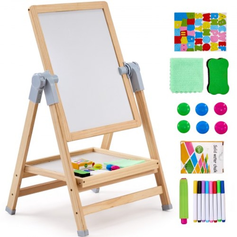 VEVOR Art Easel για Παιδιά, Ξύλινο Παιδικό Καλλιτεχνικό Καβαλέτο διπλής όψεως με μαγνητικό πίνακα & μαυροπίνακα, ρυθμιζόμενο όρθιο περιστρεφόμενο πτυσσόμενο πίνακα σχεδίασης με αξεσουάρ ζωγραφικής για αγόρι κορίτσι