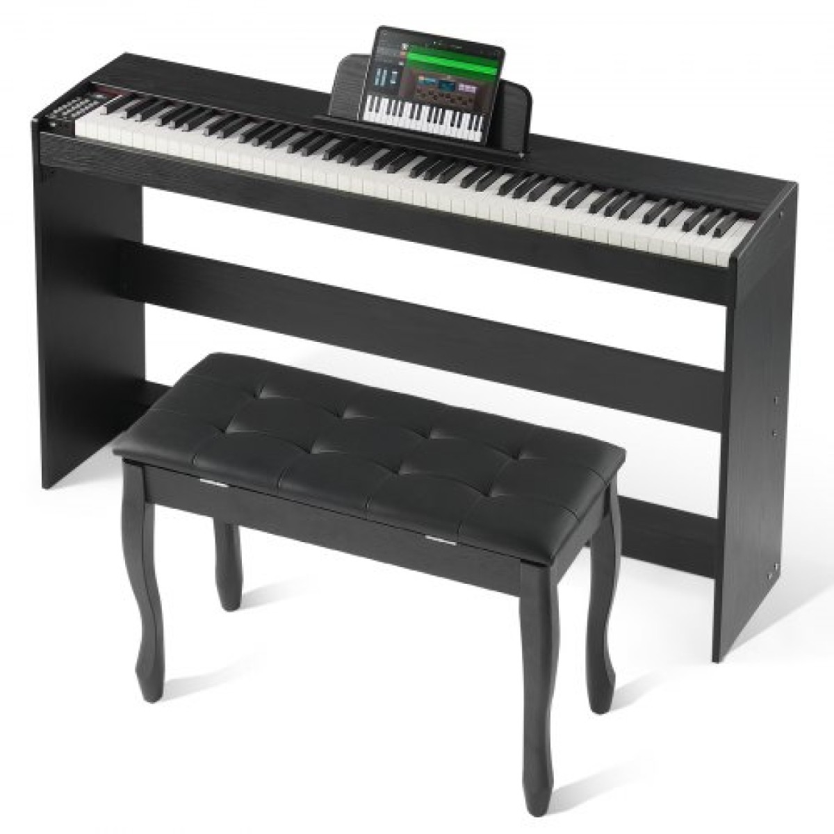 VEVOR Weighted Digital Piano, Πλήκτρα 88 Πλήκτρων Πλήρως Ζυγισμένη, Διπλό Πληκτρολόγιο & Ηχεία Απλή βάση ντουλαπιού με διπλά ακουστικά 200 τόνους & ρυθμούς, υποστήριξη Bluetooth/USB/MIDI, Μάθημα για καθηγητές
