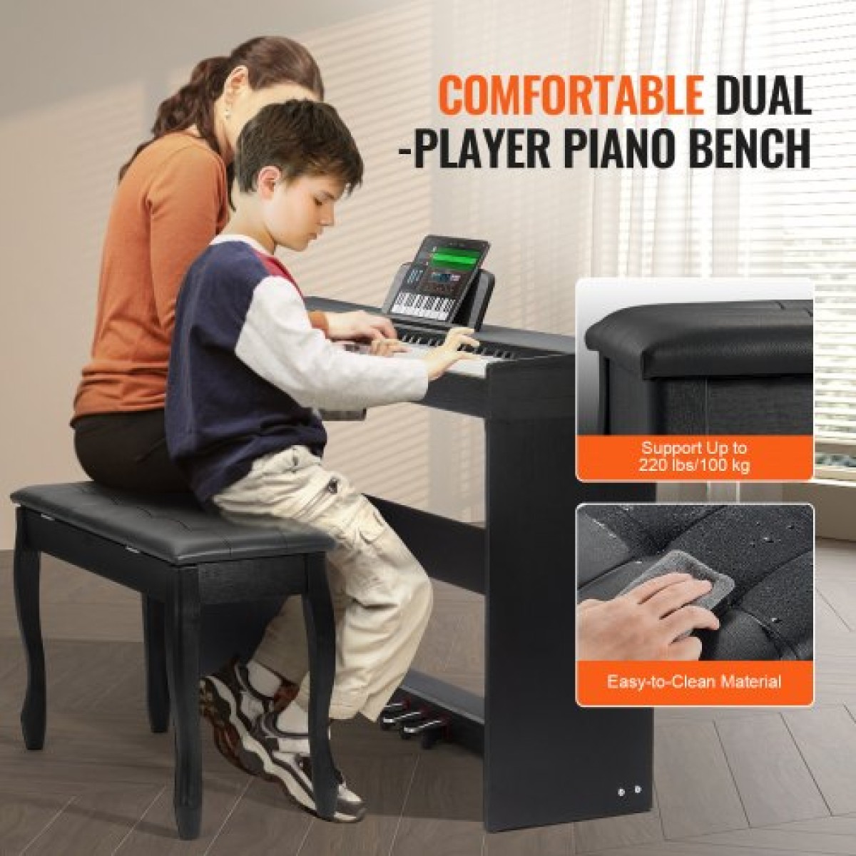 VEVOR Weighted Digital Piano, Πλήκτρα 88 Πλήκτρων Πλήρως Ζυγισμένη, Διπλό Πληκτρολόγιο & Ηχεία Απλή βάση ντουλαπιού με διπλά ακουστικά 200 τόνους & ρυθμούς, υποστήριξη Bluetooth/USB/MIDI, Μάθημα για καθηγητές