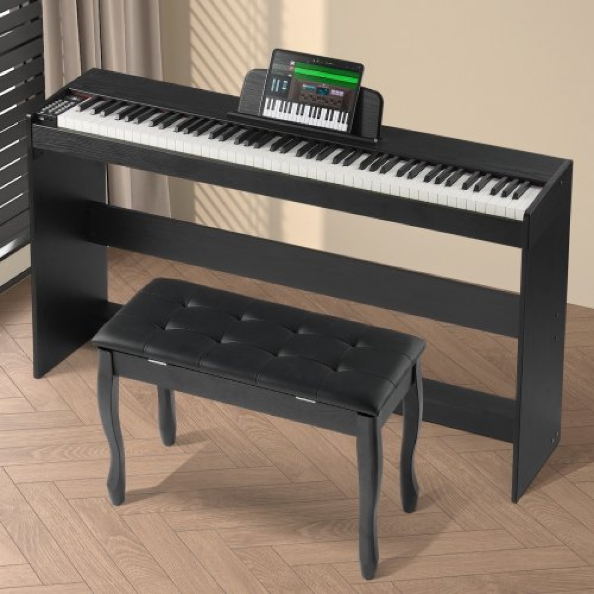 VEVOR Weighted Digital Piano, Πλήκτρα 88 Πλήκτρων Πλήρως Ζυγισμένη, Διπλό Πληκτρολόγιο & Ηχεία Απλή βάση ντουλαπιού με διπλά ακουστικά 200 τόνους & ρυθμούς, υποστήριξη Bluetooth/USB/MIDI, Μάθημα για καθηγητές