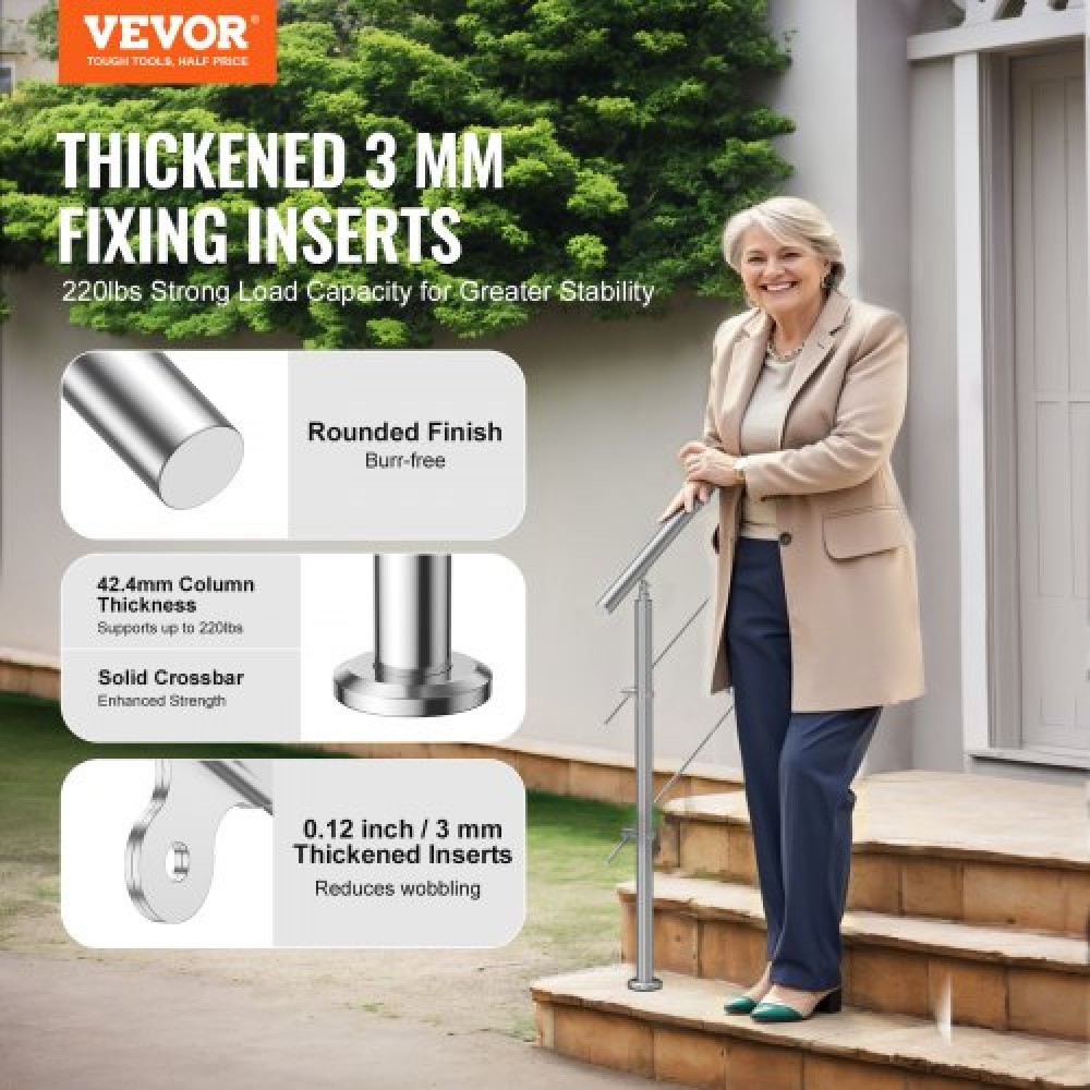 VEVOR 100,1 cm Κιγκλιδώματα για Εξωτερικά σκαλοπάτια 2 Εγκάρσιες ράβδοι Σκάλα για Βεράντα
