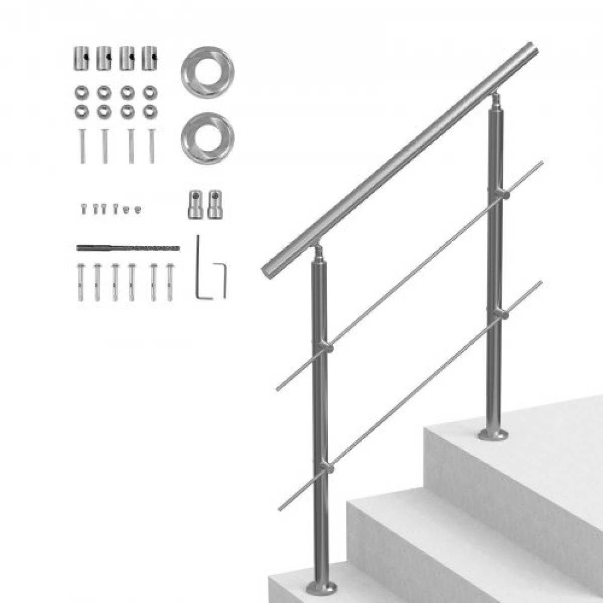 VEVOR 100,1 cm Κιγκλιδώματα για Εξωτερικά σκαλοπάτια 2 Εγκάρσιες ράβδοι Σκάλα για Βεράντα