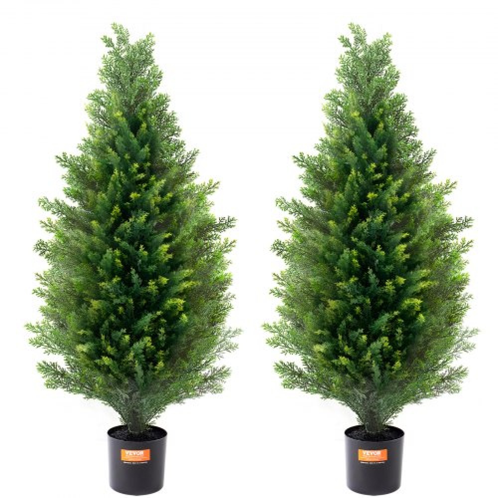 VEVOR Artificial Cedar Topiary Tree, ύψους 36 ιντσών (2 τεμάχια), με έξτρα φύλλα & γλάστρα Faux αειθαλές φυτό ψεύτικο πεύκο κυπαρίσσι, σετ τεχνητής πρασίνου με αξιολόγηση UV για διακόσμηση σπιτιού εσωτερικού/εξωτερικού χώρου