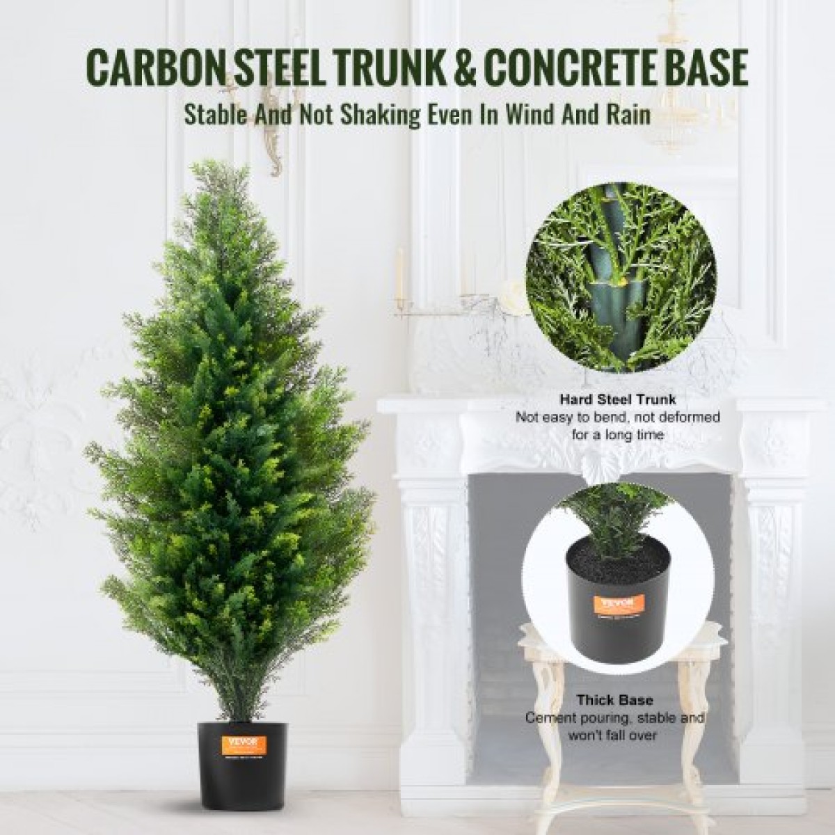 VEVOR Artificial Cedar Topiary Tree, ύψους 36 ιντσών (2 τεμάχια), με έξτρα φύλλα & γλάστρα Faux αειθαλές φυτό ψεύτικο πεύκο κυπαρίσσι, σετ τεχνητής πρασίνου με αξιολόγηση UV για διακόσμηση σπιτιού εσωτερικού/εξωτερικού χώρου