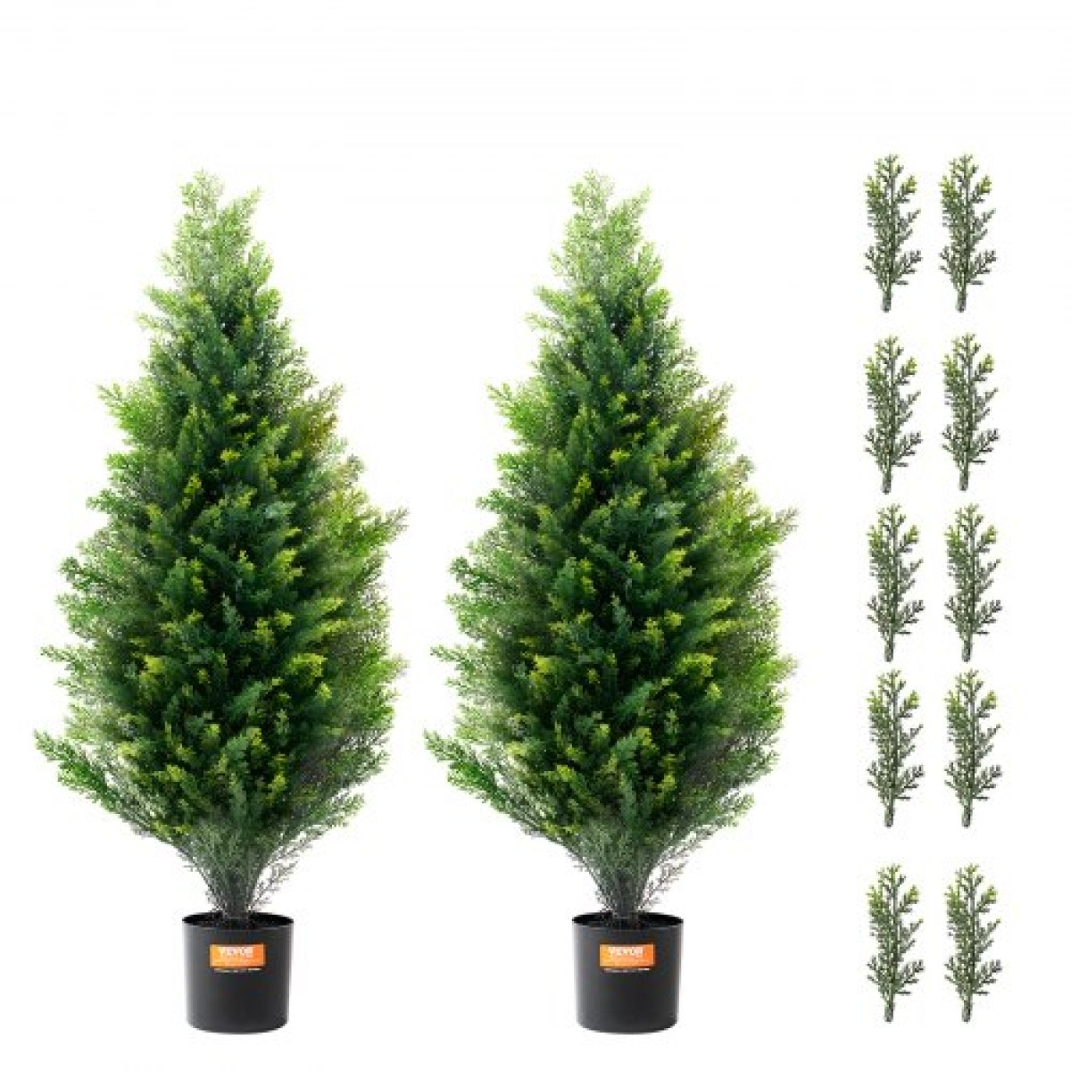 VEVOR Artificial Cedar Topiary Tree, ύψους 36 ιντσών (2 τεμάχια), με έξτρα φύλλα & γλάστρα Faux αειθαλές φυτό ψεύτικο πεύκο κυπαρίσσι, σετ τεχνητής πρασίνου με αξιολόγηση UV για διακόσμηση σπιτιού εσωτερικού/εξωτερικού χώρου