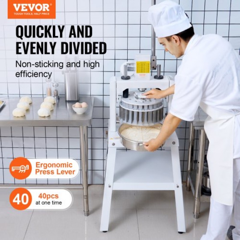 VEVOR Dough Divider Rounder, 40PCS Manual Dough Equal Divider Machine, 1,06oz - 4,94oz Χειροπίεση Κόφτης ζύμης με δίσκο και λεπίδα από ανοξείδωτο ατσάλι 304, Αρτοποιός για αρτοποιεία, εστιατόρια, εμπορικά καταστήματα