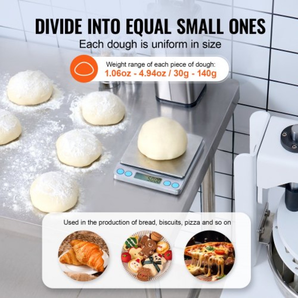 VEVOR Dough Divider Rounder, 40PCS Manual Dough Equal Divider Machine, 1,06oz - 4,94oz Χειροπίεση Κόφτης ζύμης με δίσκο και λεπίδα από ανοξείδωτο ατσάλι 304, Αρτοποιός για αρτοποιεία, εστιατόρια, εμπορικά καταστήματα