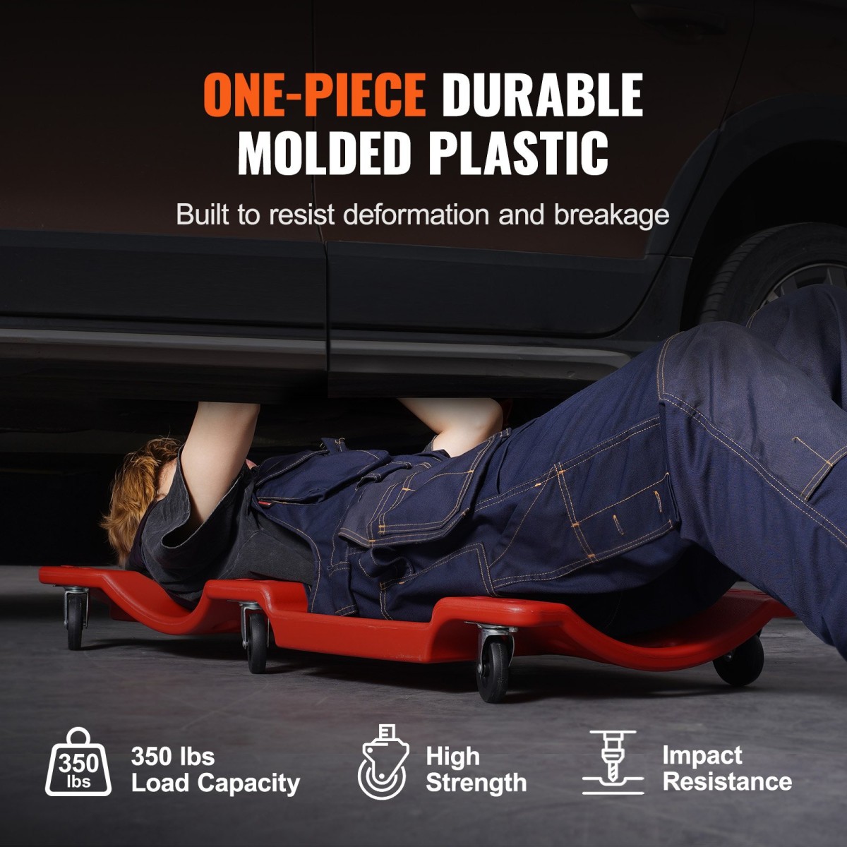 VEVOR Mechanic Plastic Creeper, 914 mm, χωρητικότητας 158,8 kg Automotive Rolling Garage Creeper με χυτευμένο εργονομικό σώμα HDPE με επένδυση και διπλούς δίσκους εργαλείων 6 τροχούς, για επισκευή αυτοκινήτων Garage Shop