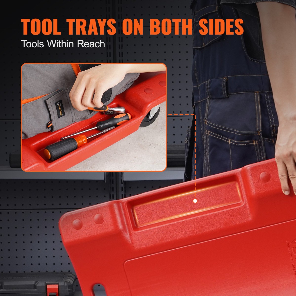 VEVOR Mechanic Plastic Creeper, 914 mm, χωρητικότητας 158,8 kg Automotive Rolling Garage Creeper με χυτευμένο εργονομικό σώμα HDPE με επένδυση και διπλούς δίσκους εργαλείων 6 τροχούς, για επισκευή αυτοκινήτων Garage Shop