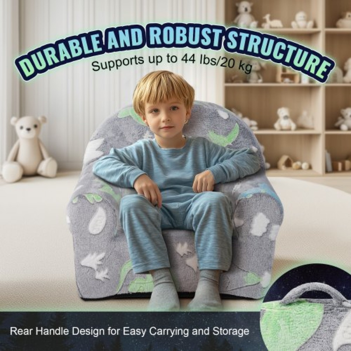 VEVOR Toddler Chair, Παιδική πολυθρόνα Comfy, Παιδική καρέκλα Καναπές-κρεβάτι Glow in The Dark, Παιδική καρέκλα Κάθισμα Playroom Έπιπλα για Παιδιά Κορίτσια & Αγόρια, Γκρι