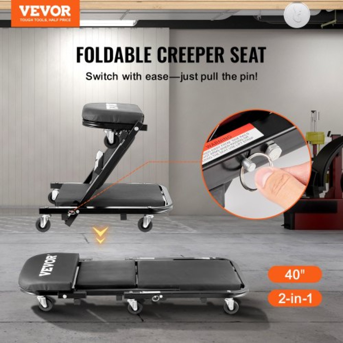 VEVOR 101,6 cm Foldable Z Garage Creeper Mechanic Creeper Σκαμπό 204,1 kg Χωρητικότητα