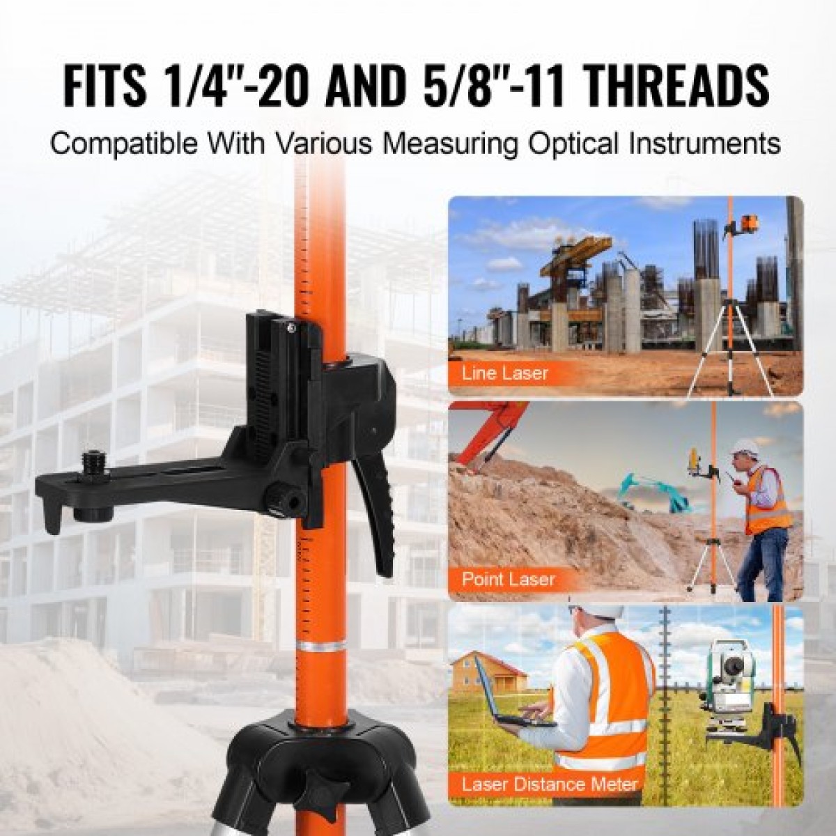 VEVOR Laser Level Tripod 10,2 cm-20 & 20,3 cm-11 Thread 1040-3400 mm Height Adjust
