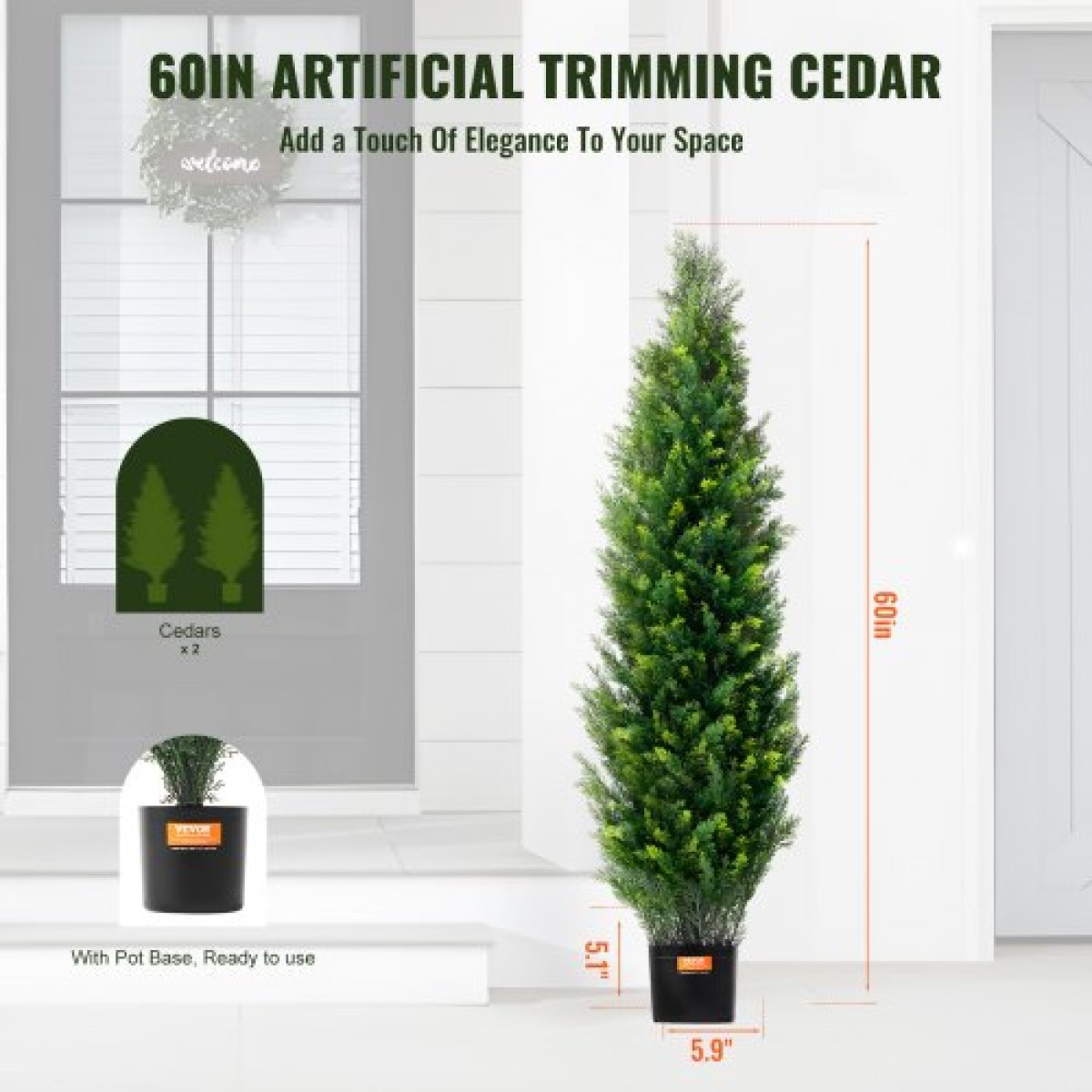 VEVOR 2 Pack 152,4 cm Artificial Cedar Topiary Tree Faux Plant UV Decor In/Outdoor