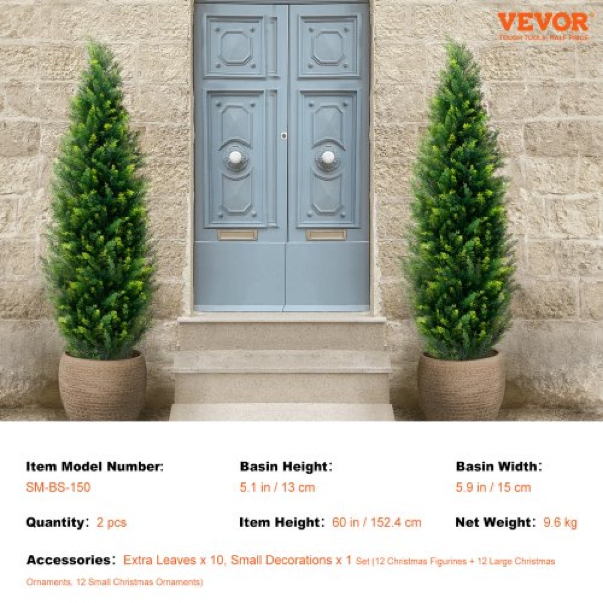 VEVOR 2 Pack 152,4 cm Artificial Cedar Topiary Tree Faux Plant UV Decor In/Outdoor