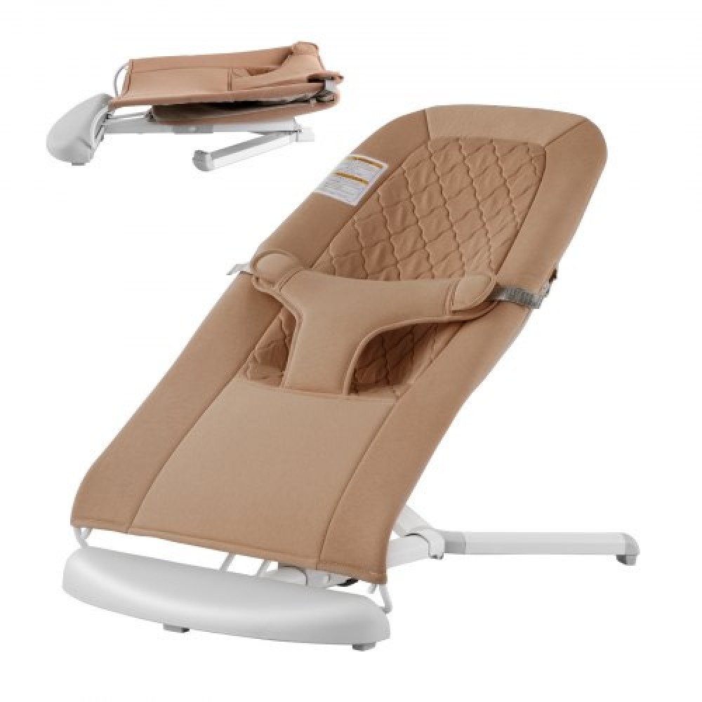VEVOR Baby Bouncer, Πτυσσόμενο κάθισμα Bouncer για μωρά 0-9 μηνών, Καρέκλα Bouncer για νεογέννητο με 2 γωνίες ανάκλισης & λουρί 3 σημείων, φορητό βρεφικό ρολό με τσάντα μεταφοράς για εσωτερικούς χώρους, Camel