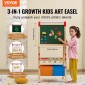 VEVOR Art Easel for Kids, 3 σε 1 Ξύλινο Παιδικό καλλιτεχνικό καβαλέτο διπλής όψεως με μαγνητικό πίνακα, μαυροπίνακα, ρολό χαρτιού, ρυθμιζόμενο όρθιο πίνακα σχεδίασης με αξεσουάρ ζωγραφικής, αποθήκευση για αγόρι κορίτσι