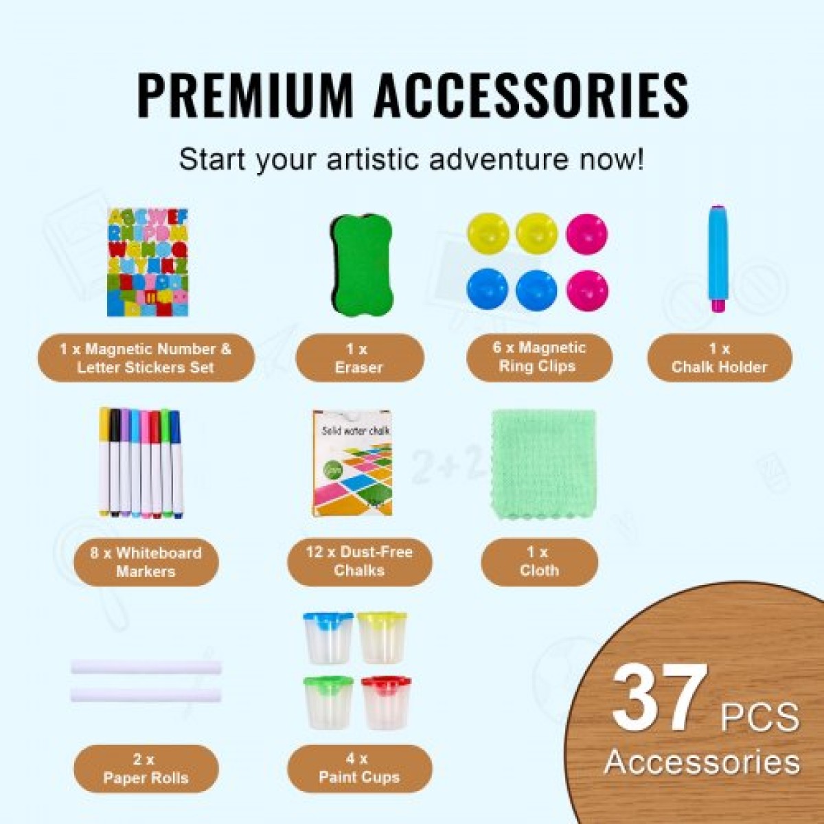 VEVOR Art Easel for Kids, 3 σε 1 Ξύλινο Παιδικό καλλιτεχνικό καβαλέτο διπλής όψεως με μαγνητικό πίνακα, μαυροπίνακα, ρολό χαρτιού, ρυθμιζόμενο όρθιο πίνακα σχεδίασης με αξεσουάρ ζωγραφικής, αποθήκευση για αγόρι κορίτσι