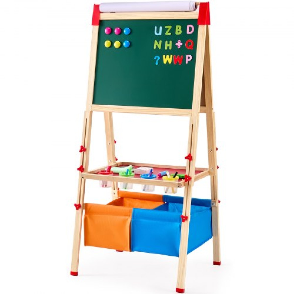 VEVOR Art Easel for Kids, 3 σε 1 Ξύλινο Παιδικό καλλιτεχνικό καβαλέτο διπλής όψεως με μαγνητικό πίνακα, μαυροπίνακα, ρολό χαρτιού, ρυθμιζόμενο όρθιο πίνακα σχεδίασης με αξεσουάρ ζωγραφικής, αποθήκευση για αγόρι κορίτσι