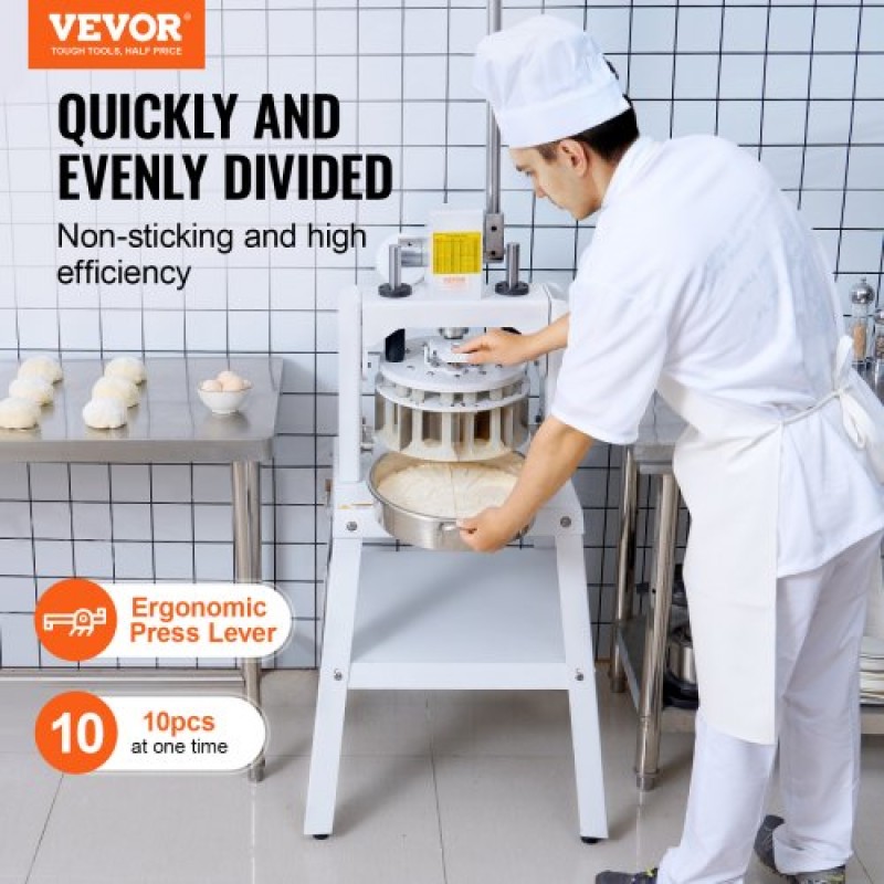 VEVOR Dough Divider Rounder, 10PCS Manual Dough Equal Divider Machine, 4,23oz - 19,75oz Χειροπίεση Κόφτης ζύμης με δίσκο και λεπίδα από ανοξείδωτο ατσάλι 304, Αρτοποιός για αρτοποιεία, εστιατόρια, εμπορικά καταστήματα