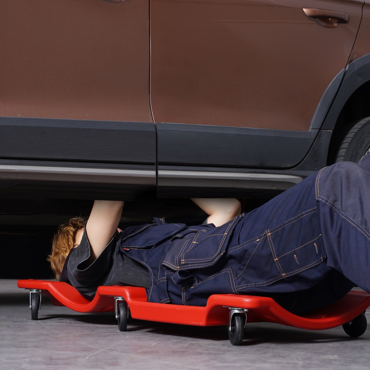 VEVOR Mechanic Plastic Creeper, 1016 mm, χωρητικότητας 158,8 kg Automotive Rolling Garage Creeper με χυτευμένο εργονομικό σώμα HDPE με επένδυση και διπλούς δίσκους εργαλείων 6 τροχούς, για επισκευή αυτοκινήτων Garage Shop