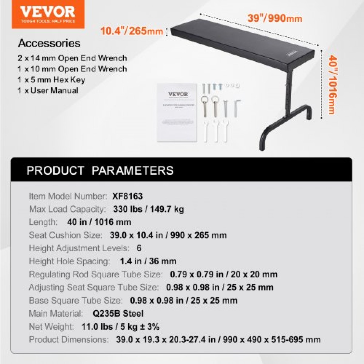 VEVOR Under Dash Creeper, 1016 mm, 149,7 kg Χωρητικότητα Rolling Mechanic Garage Creeper, 20,3-27,4 in Ρυθμιζόμενο ύψος, ξαπλωμένο ή όρθιο στο εσωτερικό του αυτοκινήτου ή του φορτηγού, Easy Fold Support for Garage Shop