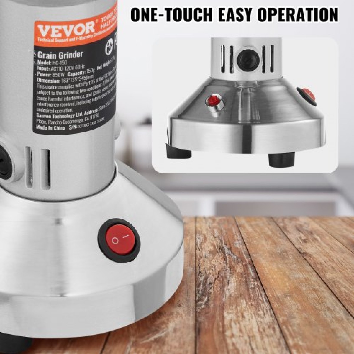 VEVOR Ηλεκτρικός μύλος σιτηρών VEVOR 150g, Εμπορικοί μύλοι μπαχαρικών υψηλής ταχύτητας 850W, Μηχανή σε σκόνη πολτοποιητής από ανοξείδωτο χάλυβα, για ξηρούς κόκκους Μπαχαρικά Δημητριακά Καφές πιπέρι καλαμποκιού, ίσιος τύπος