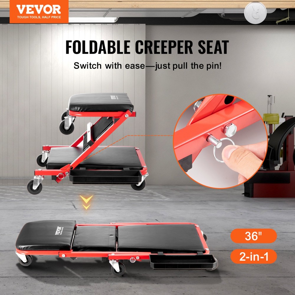 VEVOR 91,4 cm Foldable Z Garage Creeper Mechanic Creeper Σκαμπό 136,1 kg Χωρητικότητα