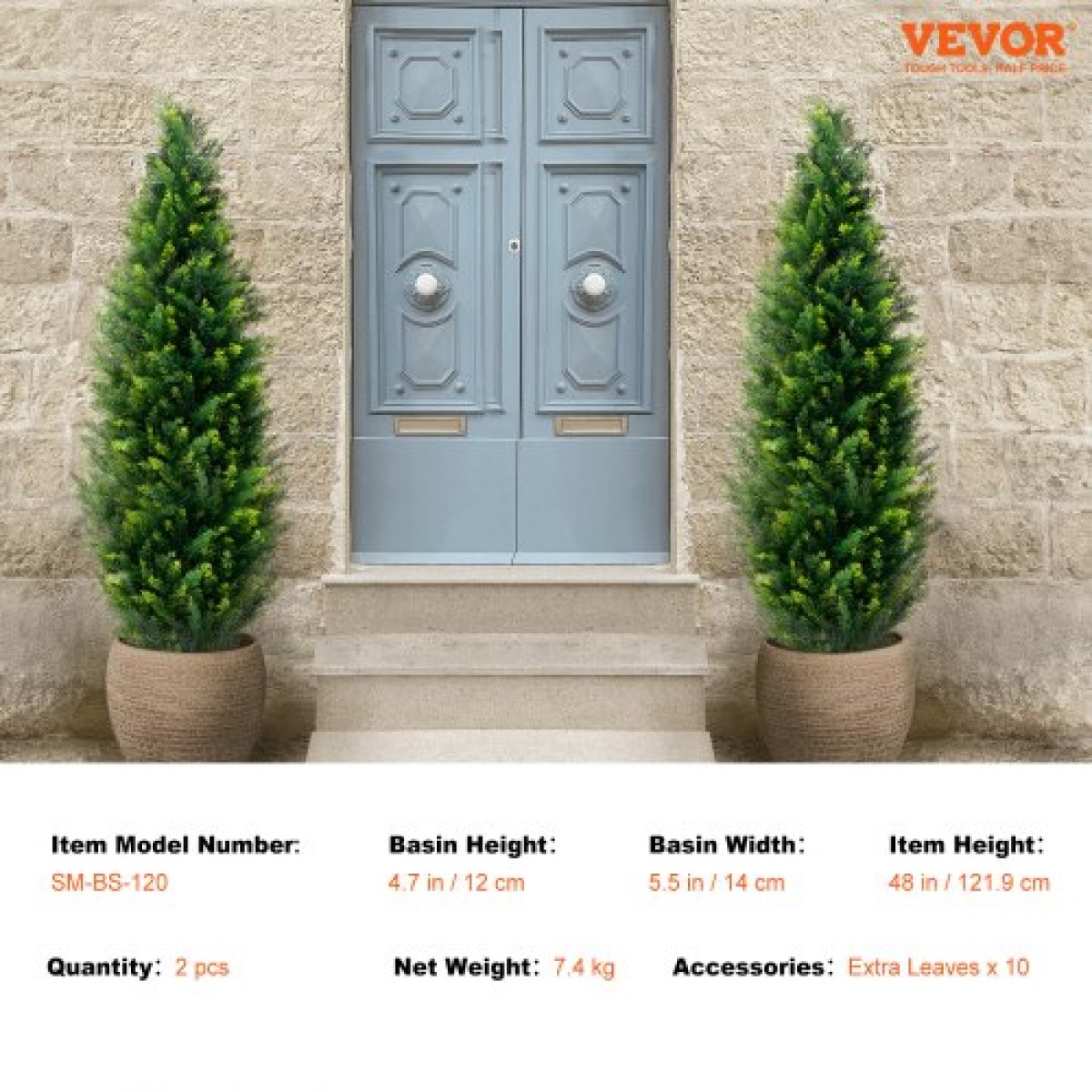 VEVOR 2 Pack 121,9 cm Artificial Cedar Topiary Tree Faux Plant UV Decor In/Outdoor