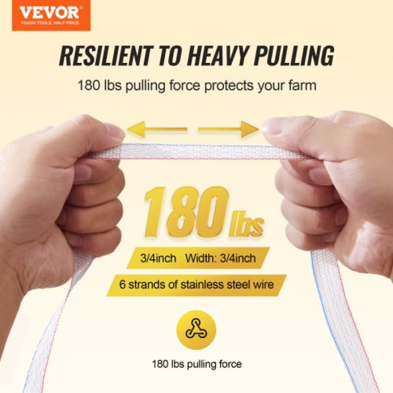 VEVOR Electric Fence Tape, 1640Ft 500M Polytape Fencing Hot Wire, 3/4" Πλάτος 6 νήματα από ανοξείδωτο χάλυβα για αξιόπιστη αγωγιμότητα, αντοχή στην υπεριώδη ακτινοβολία και στη σκουριά, φορητό πολυσύρμα για ζώα ιπποειδών βοοειδών