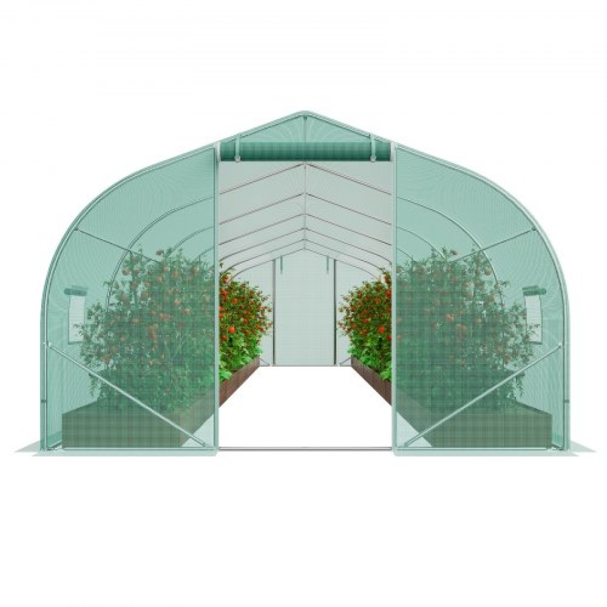 Θερμοκήπιο VEVOR Walk-in Tunnel, σήραγγα θερμοκηπίου Hoop House 29,5x9,8x6,6 ft, Hot House Plant Peaked Roof με πλαίσιο από γαλβανισμένο χάλυβα, πράσινο κάλυμμα PE, πόρτα με φερμουάρ και 12 παράθυρα για εξωτερικούς χώρους