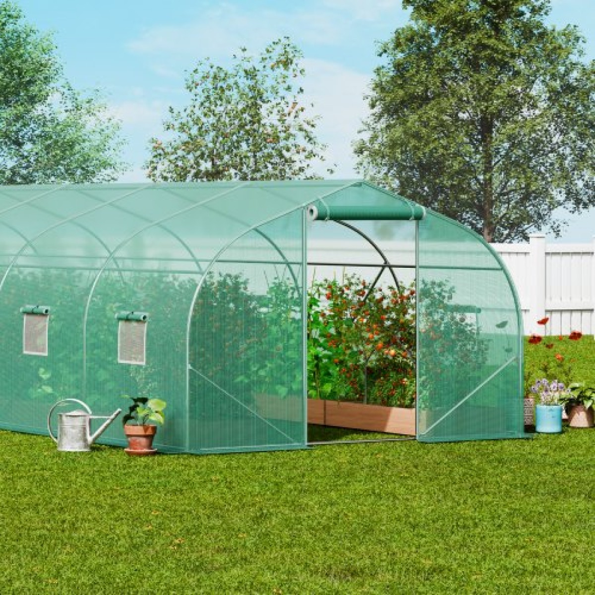 Θερμοκήπιο VEVOR Walk-in Tunnel, σήραγγα θερμοκηπίου Hoop House 29,5x9,8x6,6 ft, Hot House Plant Peaked Roof με πλαίσιο από γαλβανισμένο χάλυβα, πράσινο κάλυμμα PE, πόρτα με φερμουάρ και 12 παράθυρα για εξωτερικούς χώρους