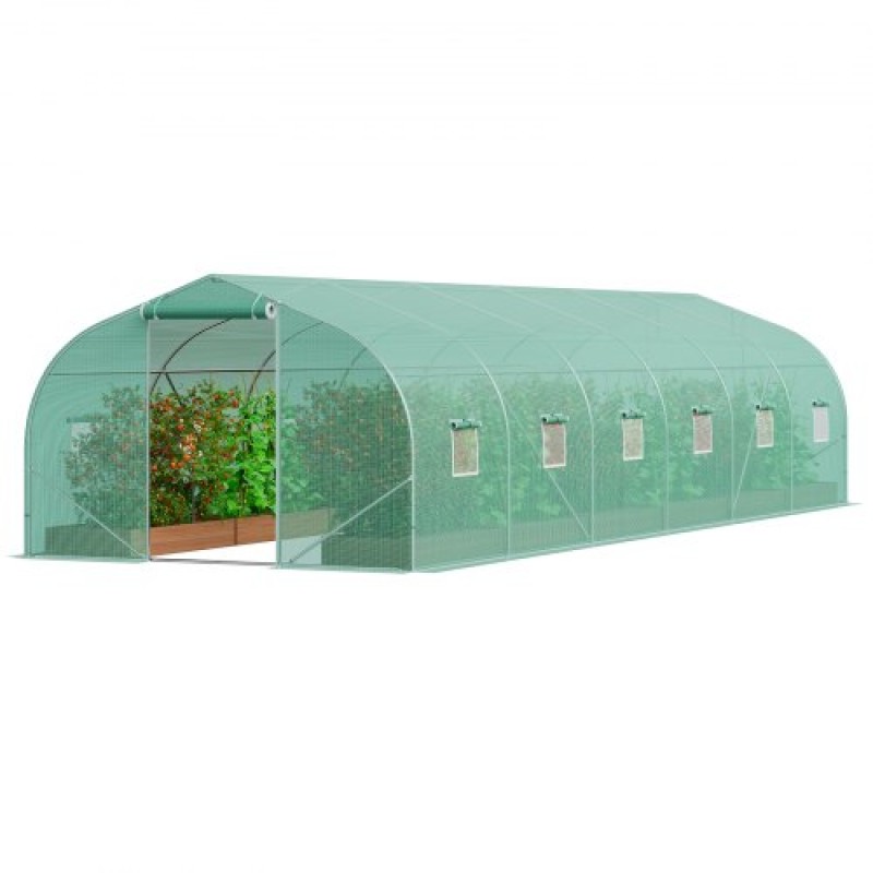 Θερμοκήπιο VEVOR Walk-in Tunnel, σήραγγα θερμοκηπίου Hoop House 29,5x9,8x6,6 ft, Hot House Plant Peaked Roof με πλαίσιο από γαλβανισμένο χάλυβα, πράσινο κάλυμμα PE, πόρτα με φερμουάρ και 12 παράθυρα για εξωτερικούς χώρους