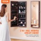 Ντουλάπα κοσμημάτων VEVOR Mirror, 42,52 ιντσών ψηλό ντουλάπι κοσμημάτων με δυνατότητα κλειδώματος με ολόσωμο καθρέφτη, επιτοίχια ή πόρτα οργάνωσης καθρέφτη κοσμημάτων με εσωτερικά φώτα LED και βελούδινη επένδυση, καφέ