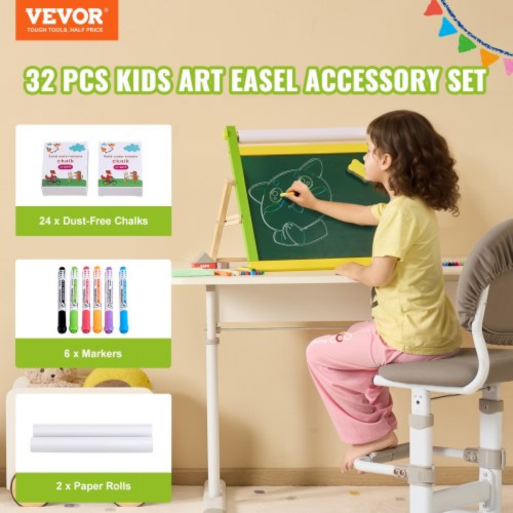 Σετ αξεσουάρ VEVOR Easel, 32 ΤΕΜ. Kid's Art Easel Painting Kit που περιλαμβάνει κιμωλίες, μαρκαδόρους στεγνώματος & ρολά χαρτιού, σετ προμηθειών για επιτραπέζιο καβαλέτο τέχνης, αξεσουάρ ζωγραφικής για νήπια αγόρια και κορίτσια