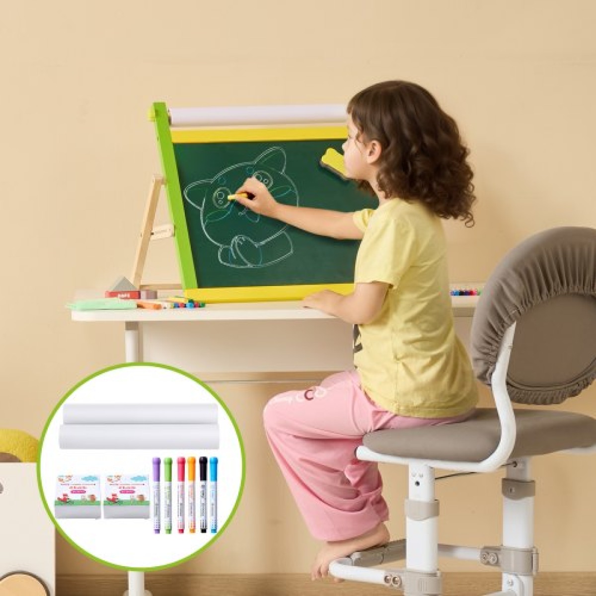 Σετ αξεσουάρ VEVOR Easel, 32 ΤΕΜ. Kid's Art Easel Painting Kit που περιλαμβάνει κιμωλίες, μαρκαδόρους στεγνώματος & ρολά χαρτιού, σετ προμηθειών για επιτραπέζιο καβαλέτο τέχνης, αξεσουάρ ζωγραφικής για νήπια αγόρια και κορίτσια