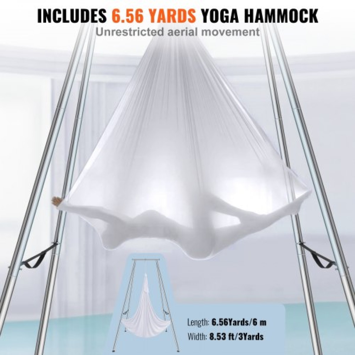 VEVOR Aerial Yoga Frame & Yoga Hammock, Professional Yoga Stand Swing ύψους 9,67 ποδιών, έρχεται με Aerial αιώρα 6,6 Yards, Μέγιστη χωρητικότητα φορτίου 551,15 lbs Εξέδρα γιόγκα για εσωτερικούς εξωτερικούς χώρους Aerial Yoga, λευκό