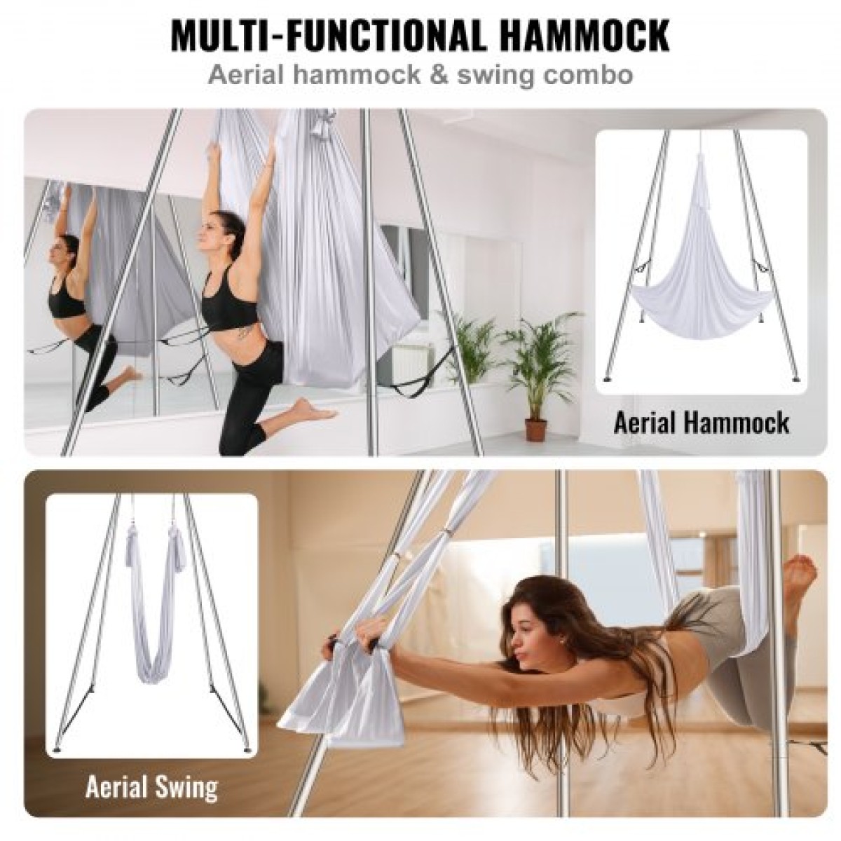 VEVOR Aerial Yoga Frame & Yoga Hammock, Professional Yoga Stand Swing ύψους 9,67 ποδιών, έρχεται με Aerial αιώρα 6,6 Yards, Μέγιστη χωρητικότητα φορτίου 551,15 lbs Εξέδρα γιόγκα για εσωτερικούς εξωτερικούς χώρους Aerial Yoga, λευκό