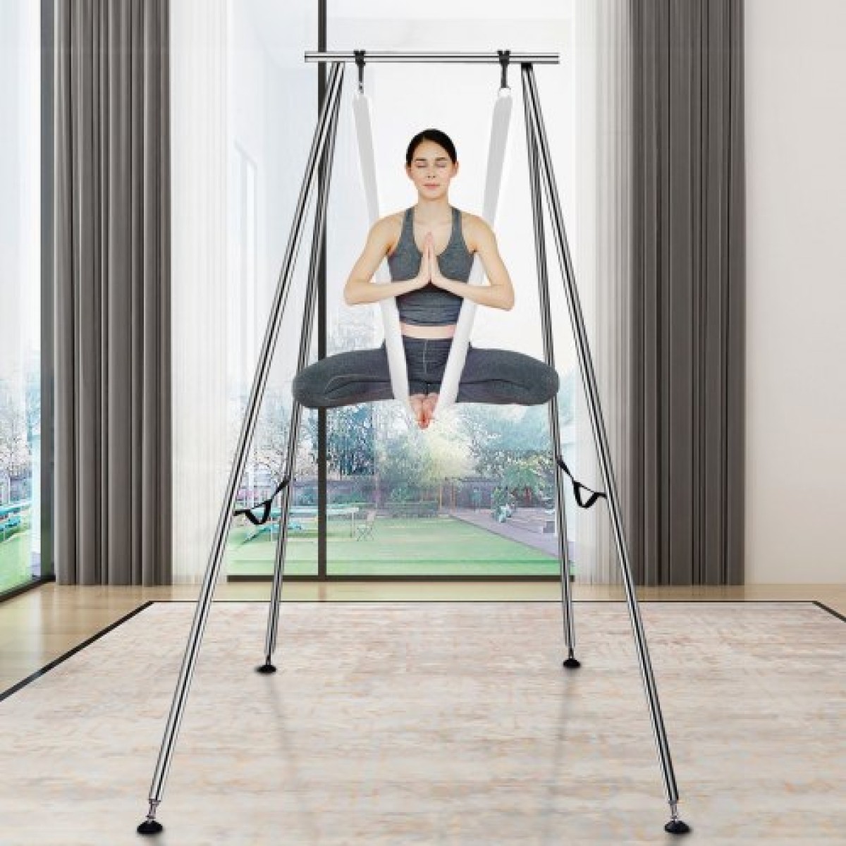 VEVOR Aerial Yoga Frame & Yoga Hammock, Professional Yoga Stand Swing ύψους 9,67 ποδιών, έρχεται με Aerial αιώρα 6,6 Yards, Μέγιστη χωρητικότητα φορτίου 551,15 lbs Εξέδρα γιόγκα για εσωτερικούς εξωτερικούς χώρους Aerial Yoga, λευκό