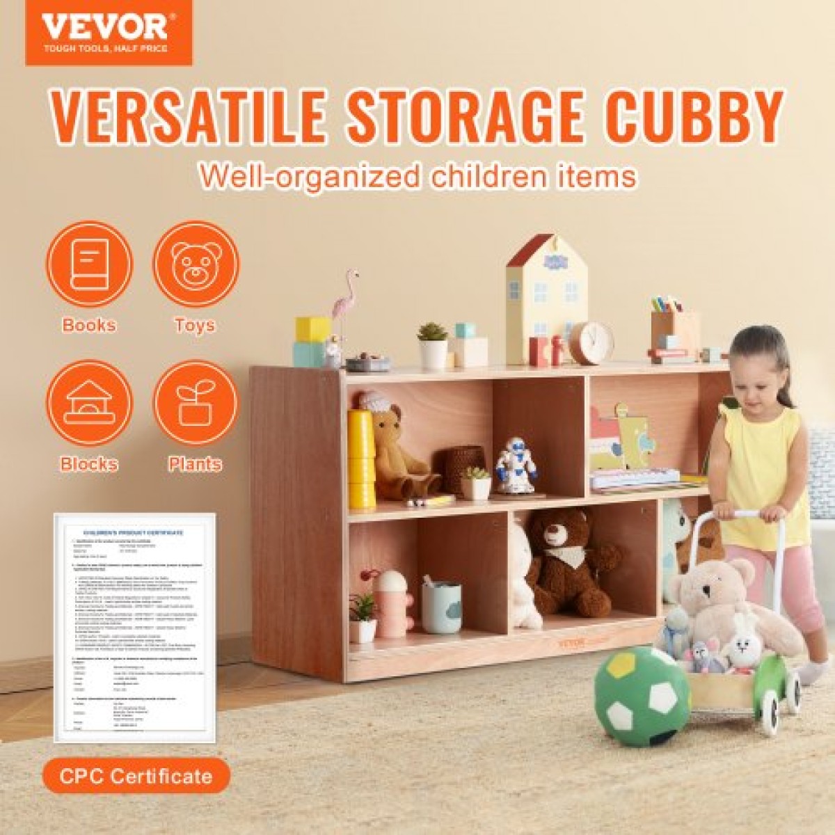 Ντουλάπα αποθήκευσης φορητού δίσκου VEVOR Cubby, Ράφι αποθήκευσης Cubby 5 θέσεων, ντουλάπι αποθήκευσης Cubby 2 ραφιών, Cubbies τάξης, έπιπλα τάξης για το σπίτι, τον παιδικό σταθμό και την προσχολική ηλικία, Φυσικό