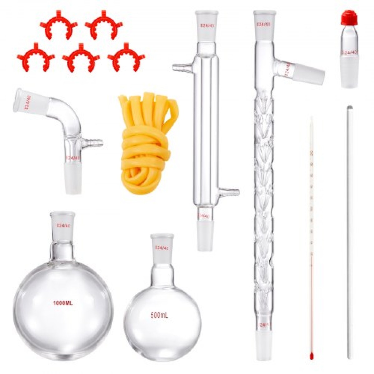 VEVOR Lab Distillation Kit, 3.3 Boro Lab Glassware Distillation Kit with 24, 40 Joint, 1000ml Esential Oil Distillation Apparatus Kit, 14 τμχ Σετ εξοπλισμού γυαλικών