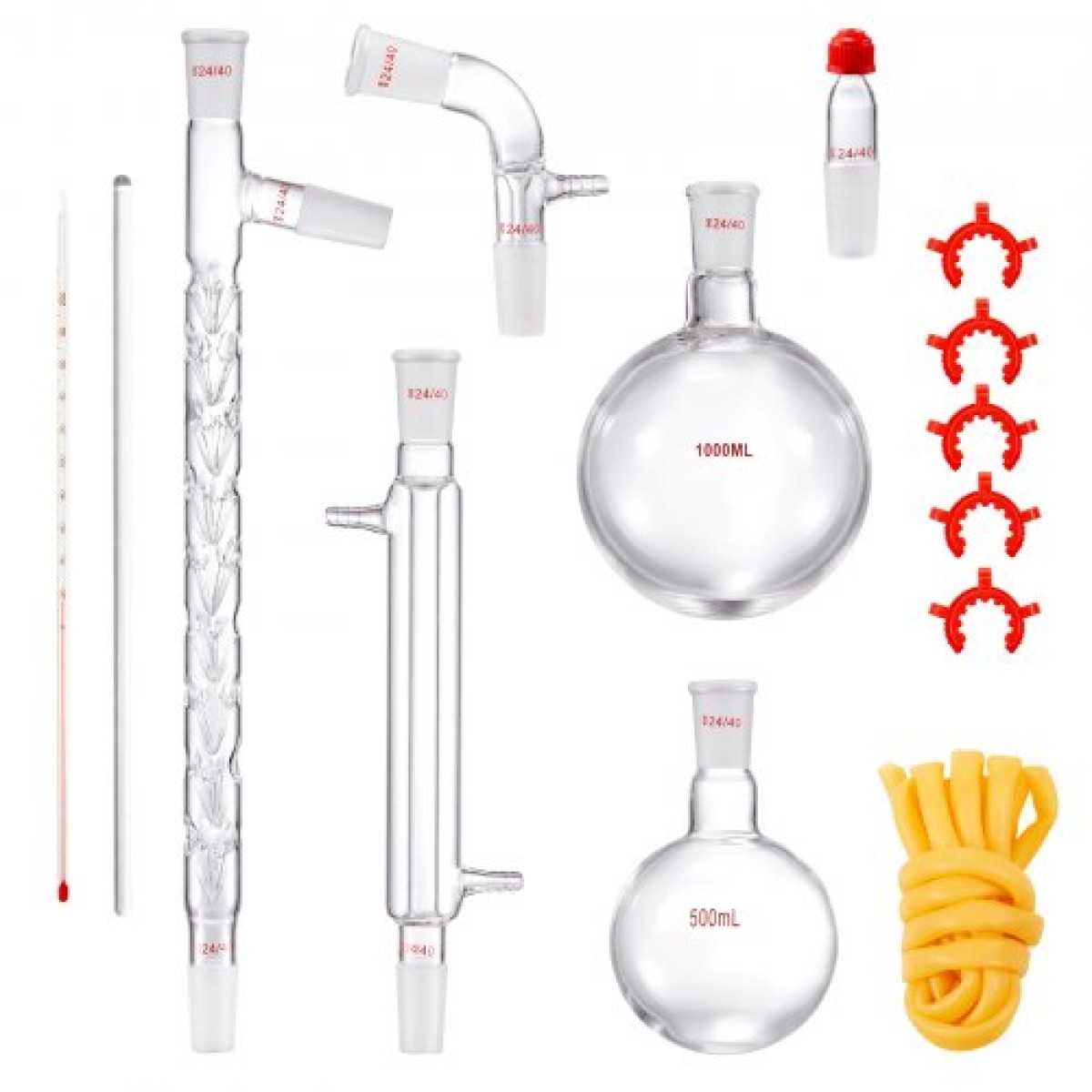 VEVOR Lab Distillation Kit, 3.3 Boro Lab Glassware Distillation Kit with 24, 40 Joint, 1000ml Esential Oil Distillation Apparatus Kit, 14 τμχ Σετ εξοπλισμού γυαλικών
