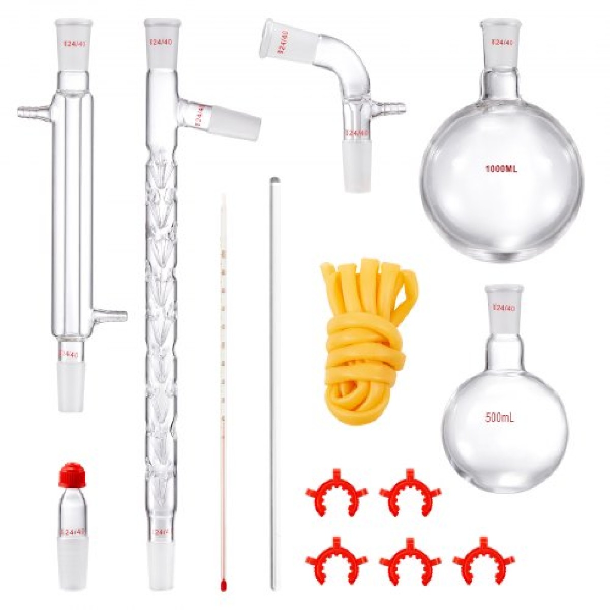 VEVOR Lab Distillation Kit, 3.3 Boro Lab Glassware Distillation Kit with 24, 40 Joint, 1000ml Esential Oil Distillation Apparatus Kit, 14 τμχ Σετ εξοπλισμού γυαλικών